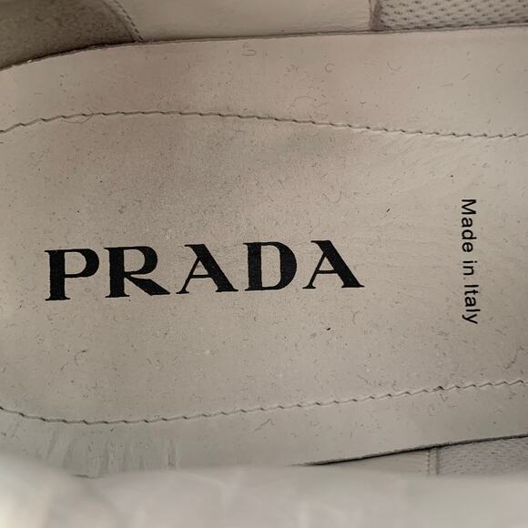 PRADA Size 11 White Grey Color Block Perforated Leather Logo Low Top Sneakers - Picture 7 of 11